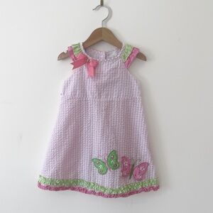 VINTAGE Y2K RARE TOO Seersucker Gingham Butterly Appliqué Summer Spring Dress